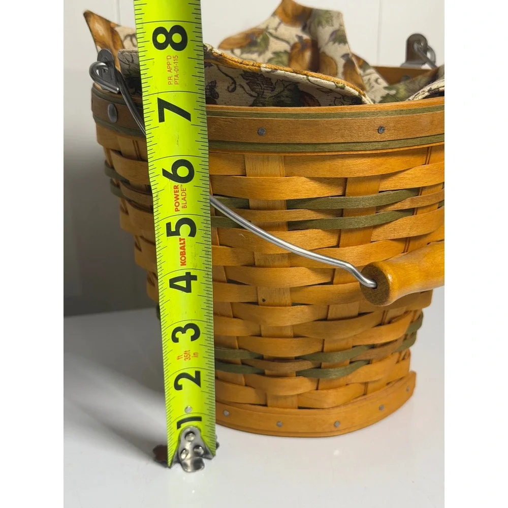 VTG Longaberger Autumn Pail Basket Sage Green 2002 Pumpkin Liner Tie-On Woven